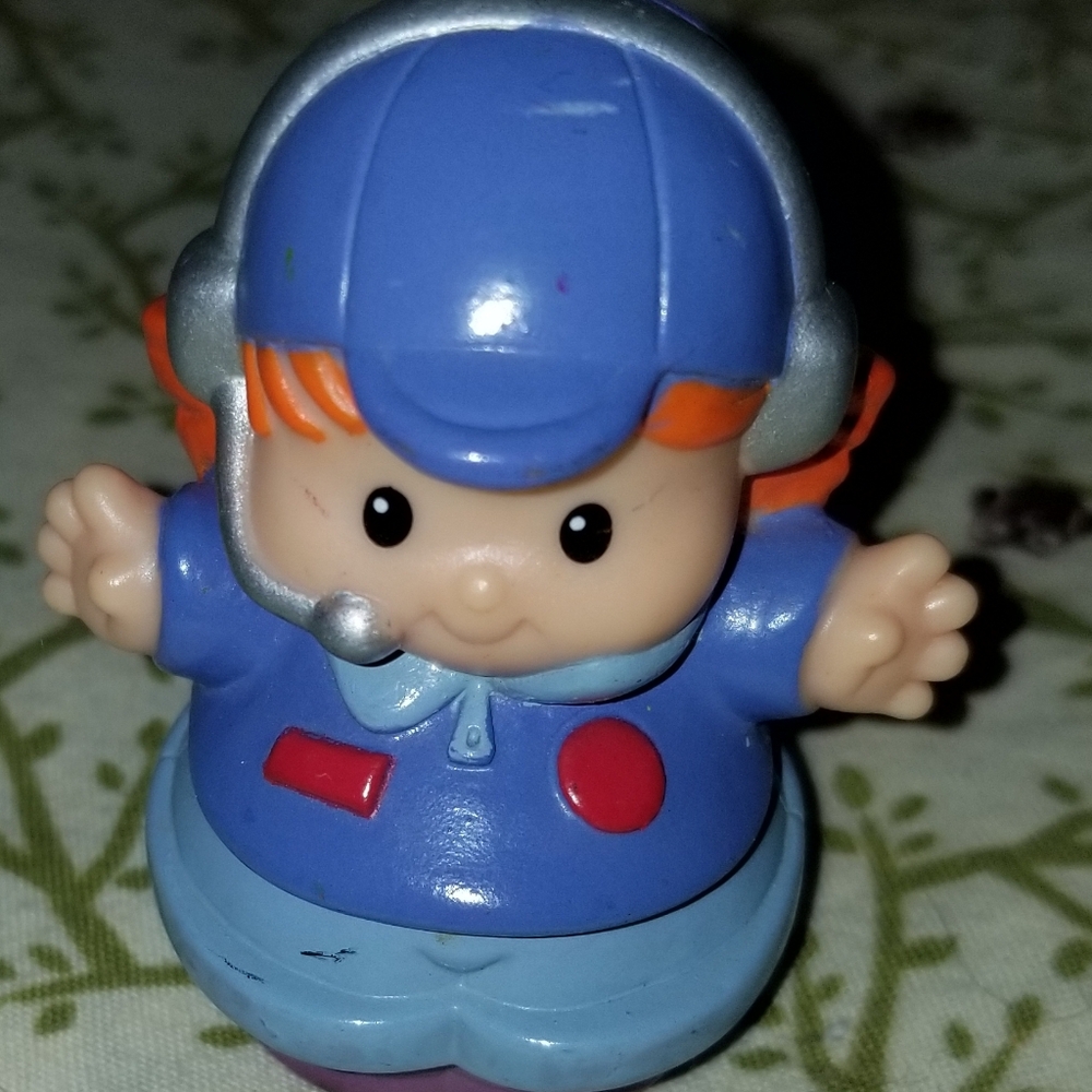 Little People Red Headed Girl Airplane Helicopter Pilot Orange Hair Blue Outfit